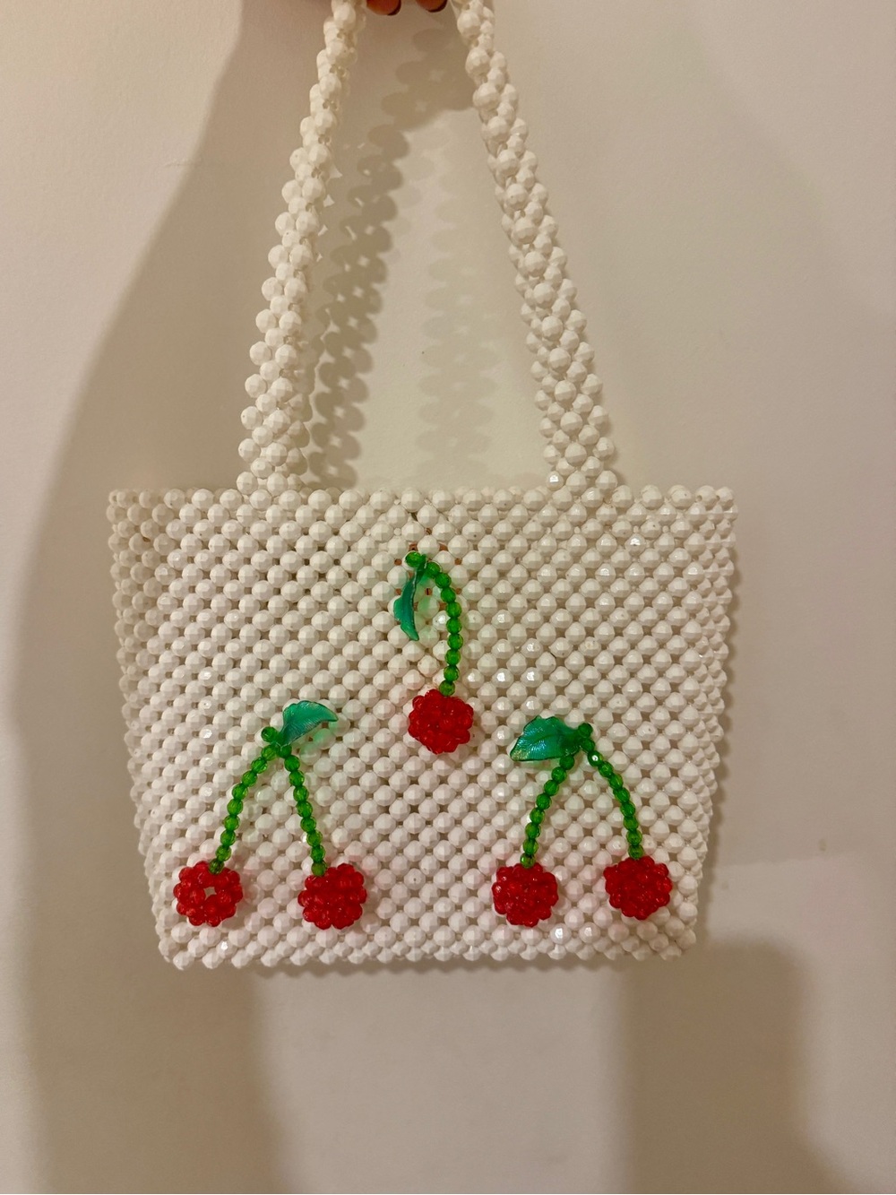 Susan Alexandra White Beaded Cherry Shoulder Bag